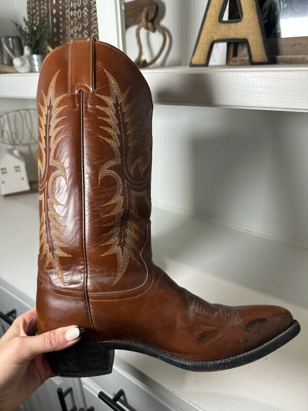 Tony Lama Cowboy Boots Mens 9 Womens 10 10.5 Brown Leather Western Boots Classic - Picture 8 of 10